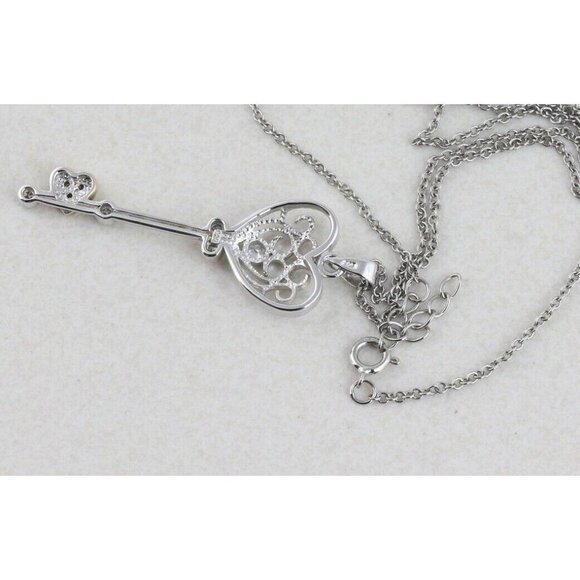 Heart Key Heart Necklace Sterling Silver Cz accents 16 inch chain - Picture 9 of 9